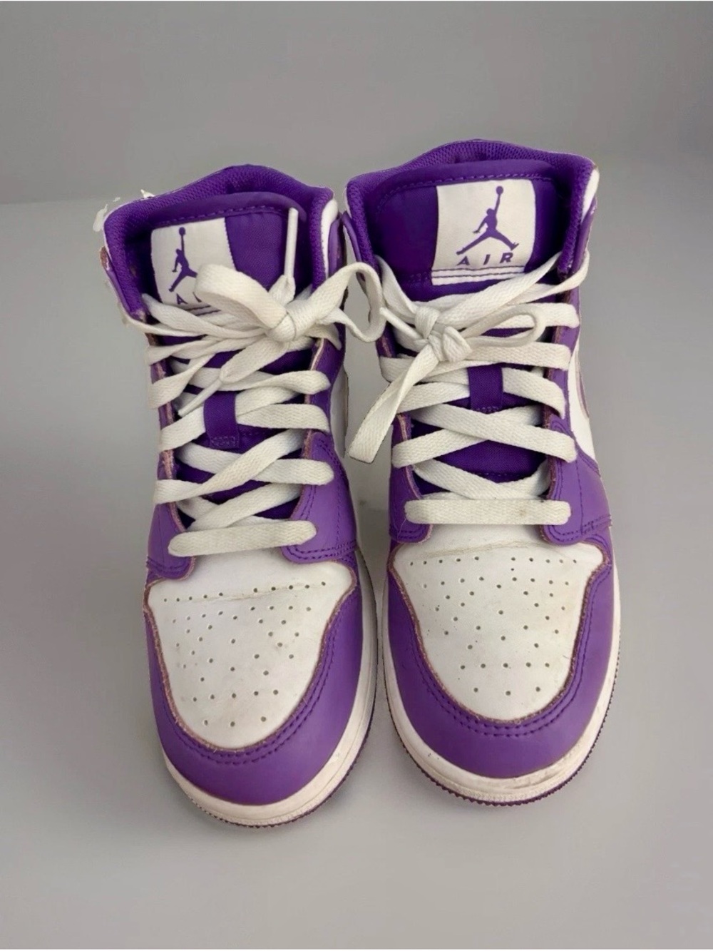 Nike Air Jordan 1 Mid GS Purple Venom White Sneakers Size 5.5Y